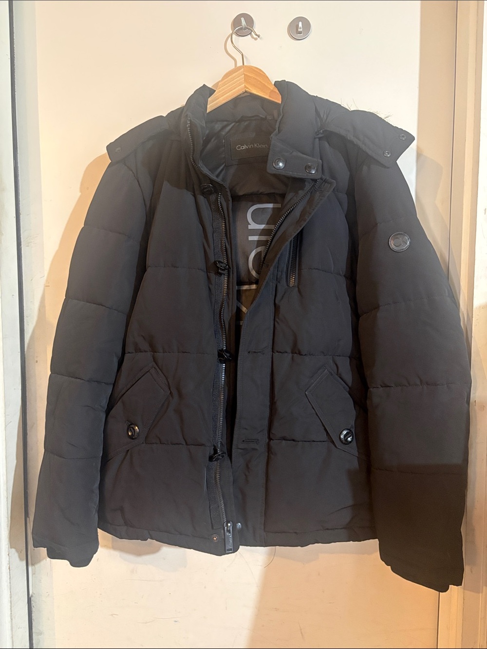 Calvin Klein Men's Black Puffer Coat with Hood